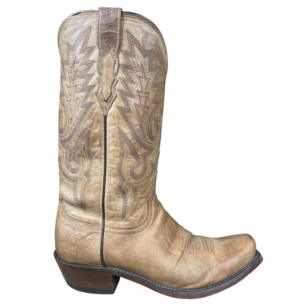 Lucchese Men’s Lewis Mad Gog Goat Tan Leather Cowboy Boot Size US 8.5 D